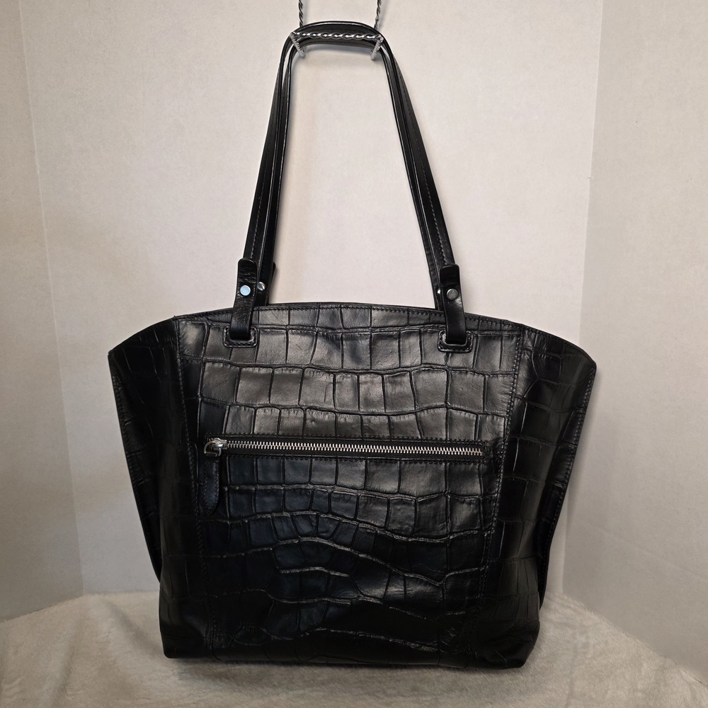 Gianni Conti Vera Pelle Black Croc-Embossed Cowhide Leather ‎ Tote/shoulder Bag